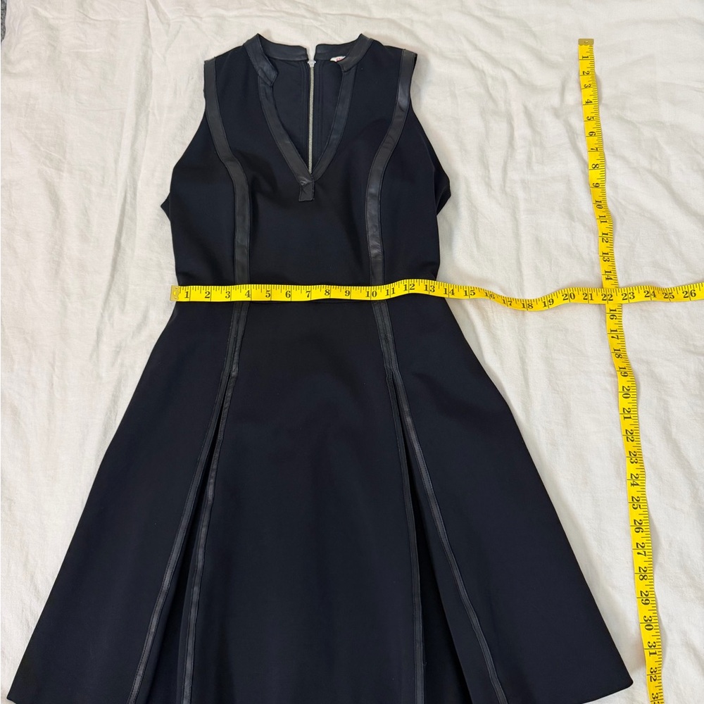 Rebecca Taylor Black Sleeveless Midi Dress with Leather Trim